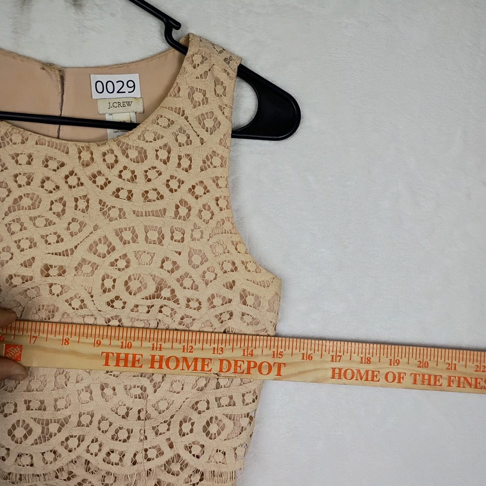 J.Crew Tan Beige Corded Lace Popover‎ Mini Dress Scalloped Hem Sleeveless 00 - Picture 6 of 8